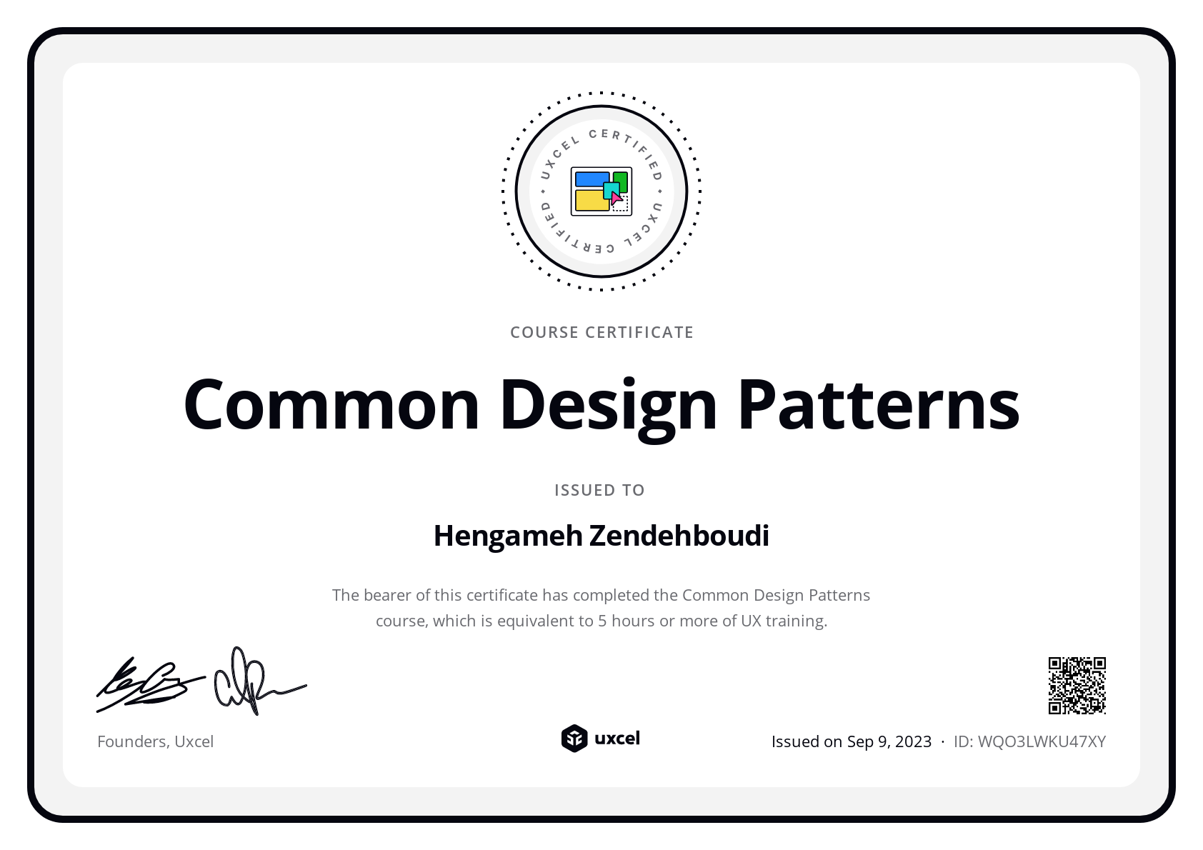 Hengameh Zendehboudi's certificate